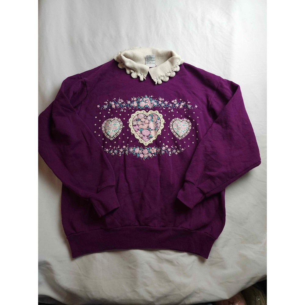 Vintage Gopher Sport Purple Heart‎ Floral Lace Collar Sweatshirt Medium
